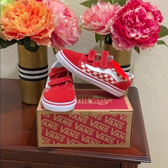 red checkered velcro vans